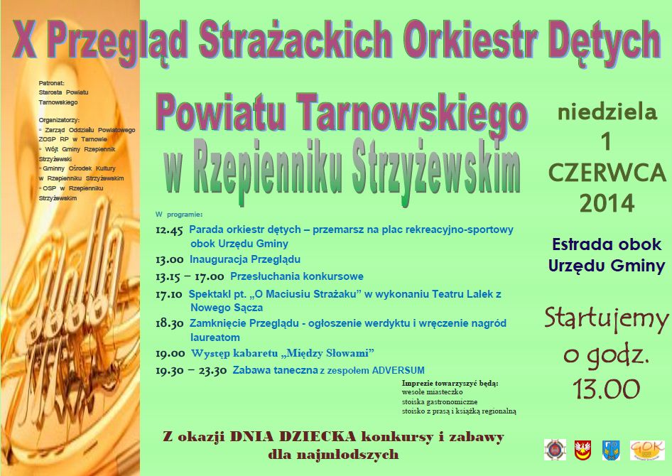 Zapraszamy na X Przegląd Strażackich Orkiestr Dętych powiatu Tarnowskiego