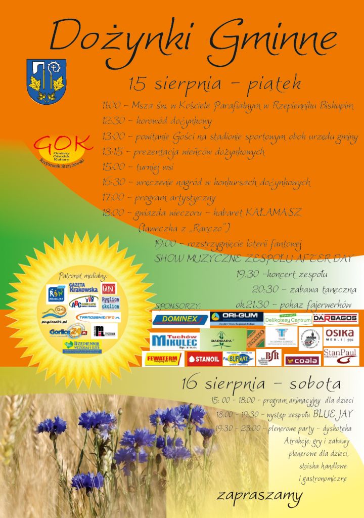 Zapraszamy na tegoroczne Dożynki Gminne