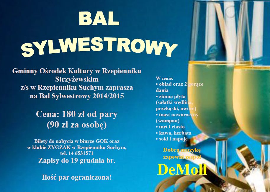 ZAPRASZAMY NA BAL SYLWESTROWY